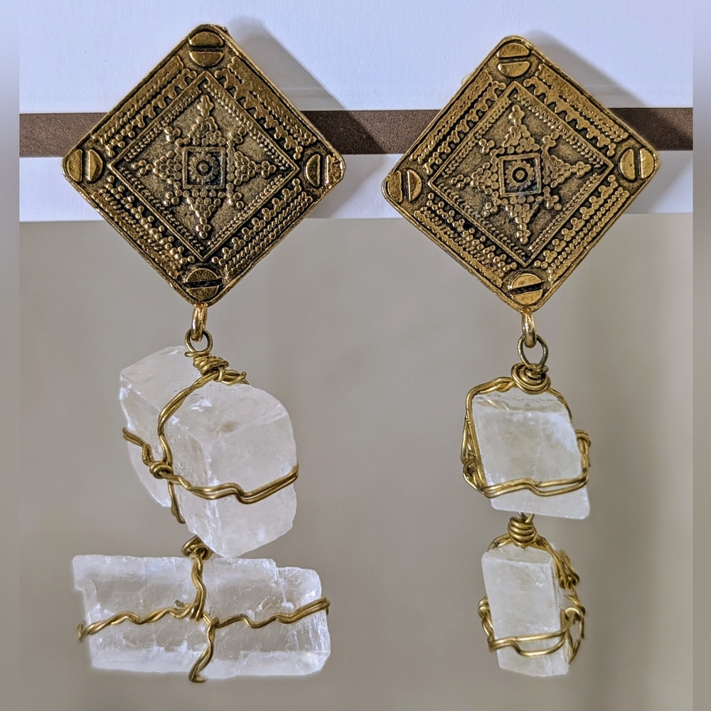 Another Phase by Karen Roache Raw Quart Crystal 3.25" Clip Earrings